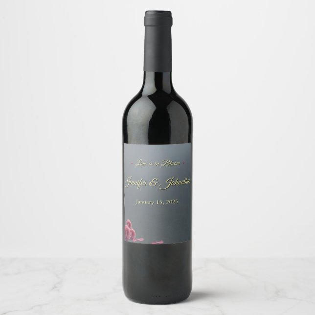 Étiquette Pour Bouteilles De Vin Love is in Bloom Grey Pik Roses Personalized (Devant)