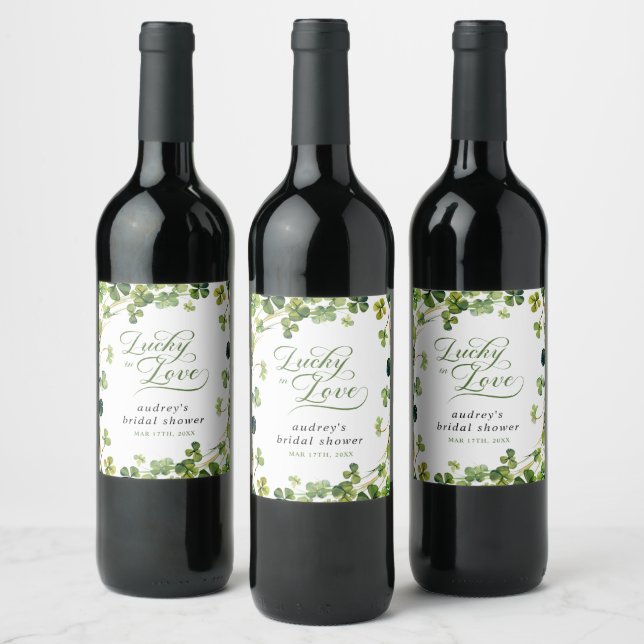 Étiquette Pour Bouteilles De Vin Lucky in Love Bridal Shower Shamrock Vert (Bouteilles)