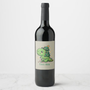 Étiquette Pour Bouteilles De Vin Lumière de dinosaure de Noël Fête drôle d'arbre Re