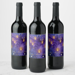 Étiquette Pour Bouteilles De Vin Lumière de Lanterne Violette et Bleue pour un doux