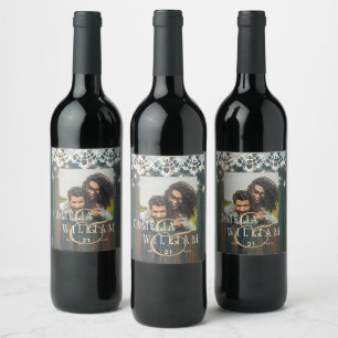 Étiquette Pour Bouteilles De Vin LUMIÈRE EN BOIS RUSTIQUE LACE Cadeau Favor Décor