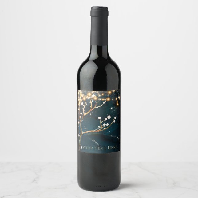 Étiquette Pour Bouteilles De Vin Lumières d'arbre de soirée rustique Mariage de nui (Devant)
