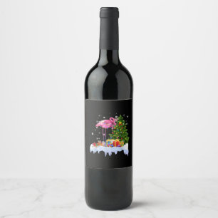Étiquette Pour Bouteilles De Vin Lumières des arbres de Noël Flamant rose