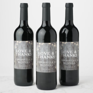 Étiquette Pour Bouteilles De Vin Lumières en bois rustique Mariage Merci