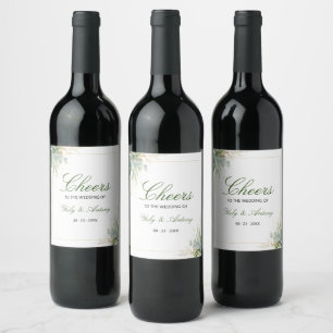 Étiquette Pour Bouteilles De Vin Lumineux Aquarelle Botanique Mariage Vert