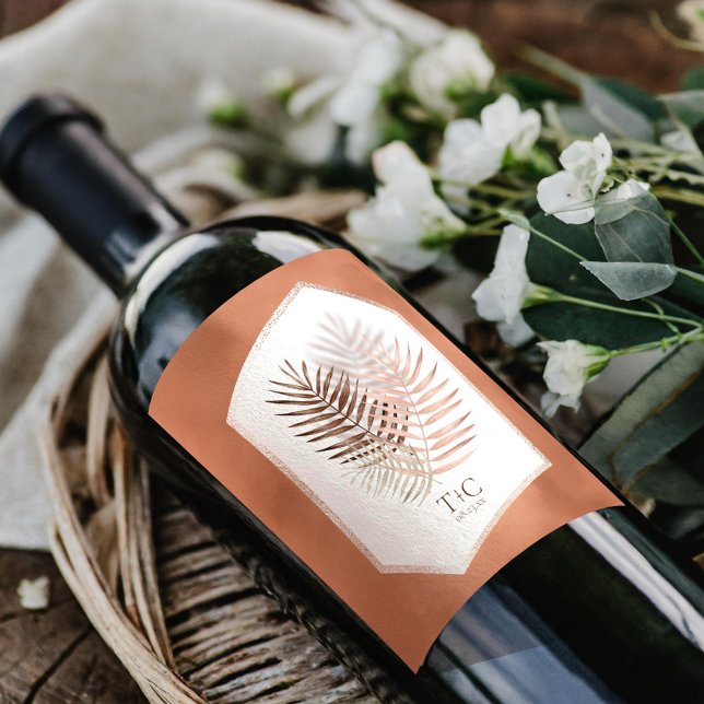Étiquette Pour Bouteilles De Vin Lush Palm Leaf Mariage Terra Cotta ID956 (Créateur téléchargé)
