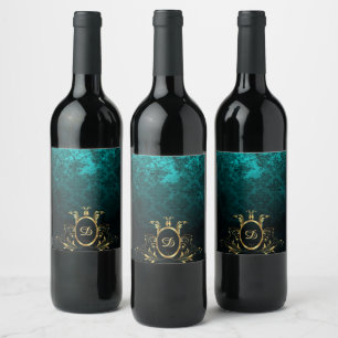 Étiquette Pour Bouteilles De Vin Luxe Damask or Frame monogramme