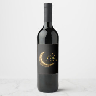 Étiquette Pour Bouteilles De Vin Luxueux Eid Mubarak noir et or – Élégant