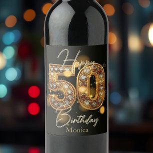 Étiquette Pour Bouteilles De Vin Luxueux Gold et Black Gemstone 50e anniversaire