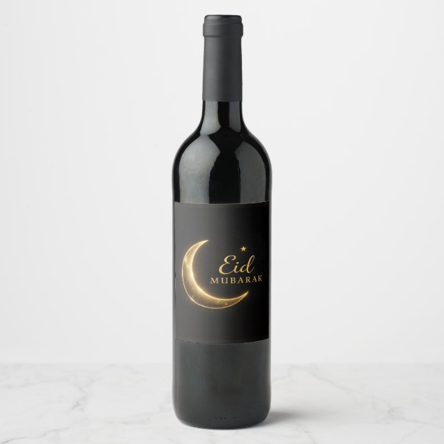 Étiquette Pour Bouteilles De Vin Luxury Black & Gold Eid Mubarak – Elegant (Devant)