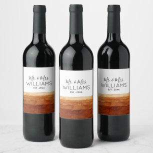 Étiquette Pour Bouteilles De Vin M. et Mme Boho Aquarelle Désert Abstrait