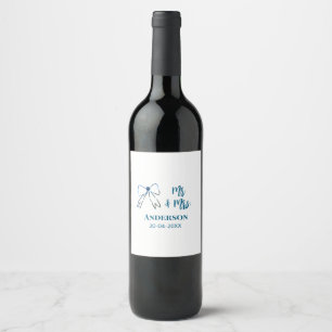 Étiquette Pour Bouteilles De Vin M. & Mme ajouter nom date mariage faveur arc bleu 