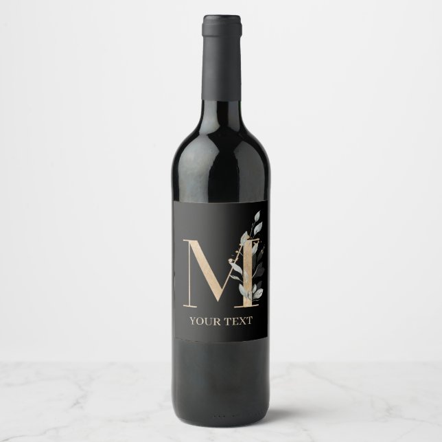 Étiquette Pour Bouteilles De Vin M Monogramme Floral Personnalisé (Devant)