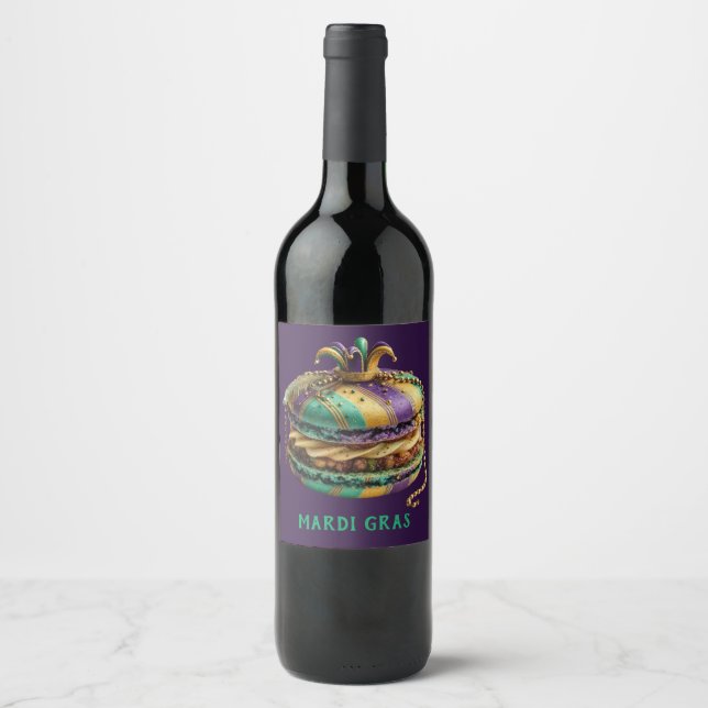 Étiquette Pour Bouteilles De Vin Macaron Royal Mardi Gras (Devant)