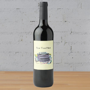 Étiquette Pour Bouteilles De Vin Machine à écrire violette du milieu du siècle pour