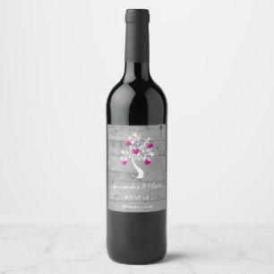 Étiquette Pour Bouteilles De Vin Magenta Arbre des Coeurs Mariage Étiquette de vin