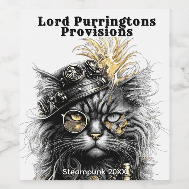 Étiquette Pour Bouteilles De Vin Magnifique chat Steampunk  (Étiquettes simples)