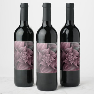 Étiquette Pour Bouteilles De Vin Magnifique fleur rose fractale