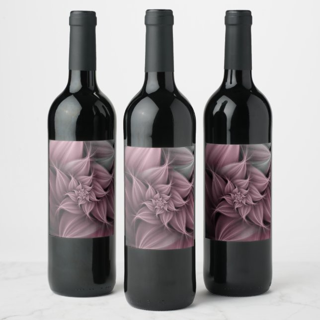 Étiquette Pour Bouteilles De Vin Magnifique fleur rose fractale  (Bouteilles)