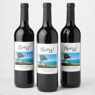 Étiquette Pour Bouteilles De Vin Magnifique mariage sous les palmiers dans une plag