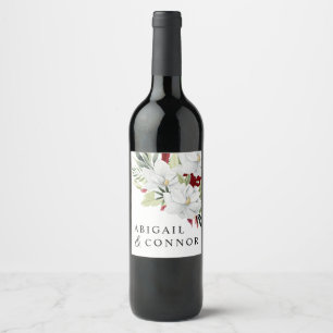 Étiquette Pour Bouteilles De Vin Magnolia blanc vert rouge tropical