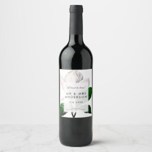 Étiquette Pour Bouteilles De Vin magnolia botanique verdure bouteille de mariage