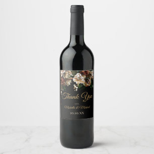 Étiquette Pour Bouteilles De Vin Magnolia Gold et Black Floral Merci
