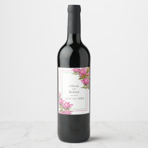 Étiquette Pour Bouteilles De Vin Magnolias roses royaux