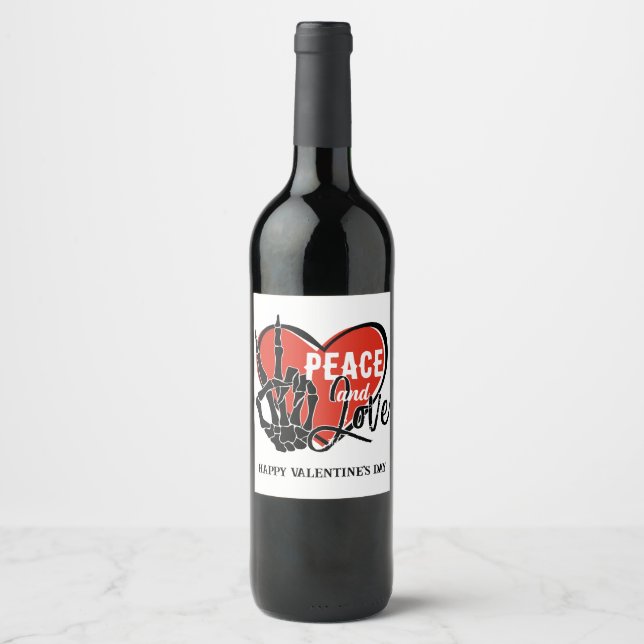 Étiquette Pour Bouteilles De Vin Main de squelette moderne Paix et Amour  (Devant)