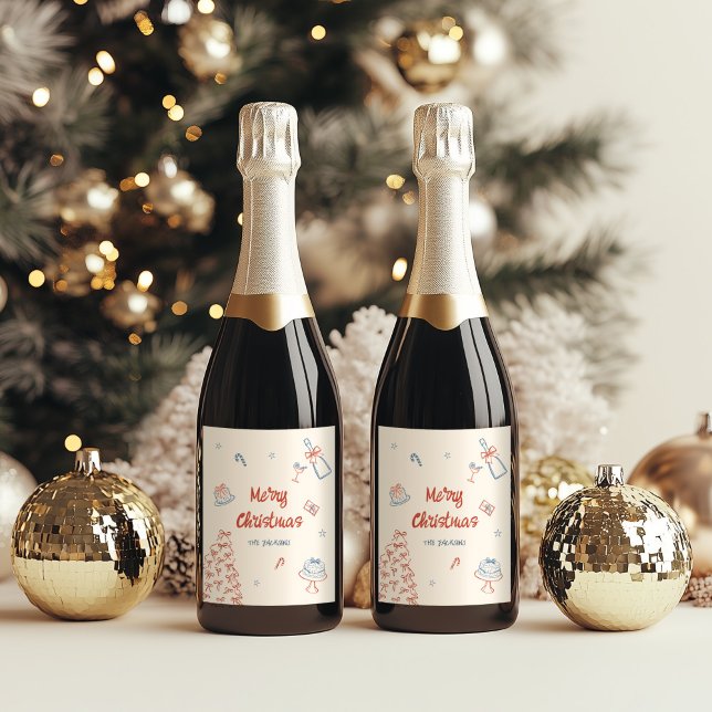 Étiquette Pour Bouteilles De Vin Main Whimsical Tirée Oh Quelle Fun Noël (Créateur téléchargé)