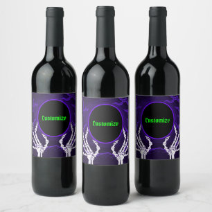 Étiquette Pour Bouteilles De Vin Mains pourpres de squelette