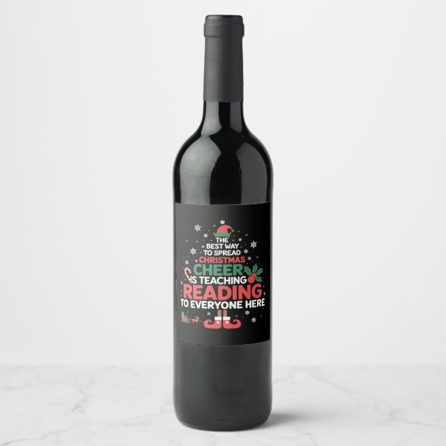 Étiquette Pour Bouteilles De Vin Maître de lecture Noël Elf Xmas Cheer  (Devant)