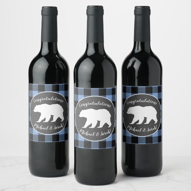 Étiquette Pour Bouteilles De Vin Mama Bear Baby shower Woodland Lodge Boy Blue (Bouteilles)