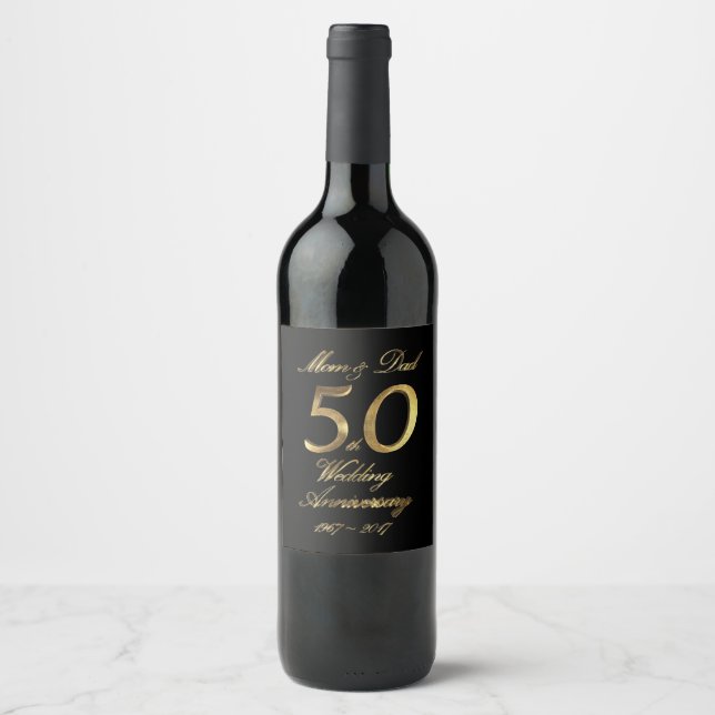 Étiquette Pour Bouteilles De Vin Maman et papa Anniversaire du Mariage d'or 50e (Devant)
