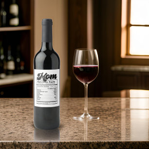 Étiquette Pour Bouteilles De Vin Maman La valeur nutritive Moderne Noir et Blanc Am