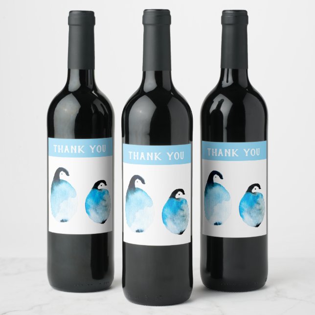 Étiquette Pour Bouteilles De Vin Manchots mignons aquarelle (Bouteilles)