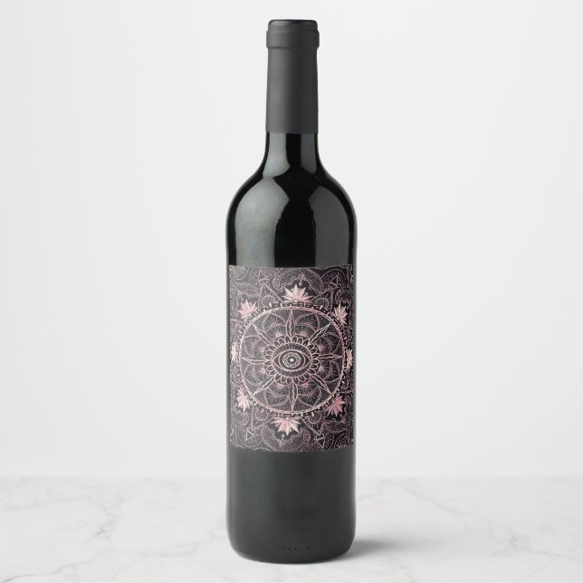 Étiquette Pour Bouteilles De Vin Mandala de l'oeil rose noir (Devant)