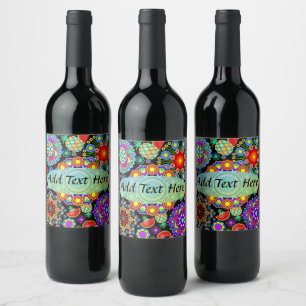 Étiquette Pour Bouteilles De Vin Mandalas et Motif de fruits exotiques