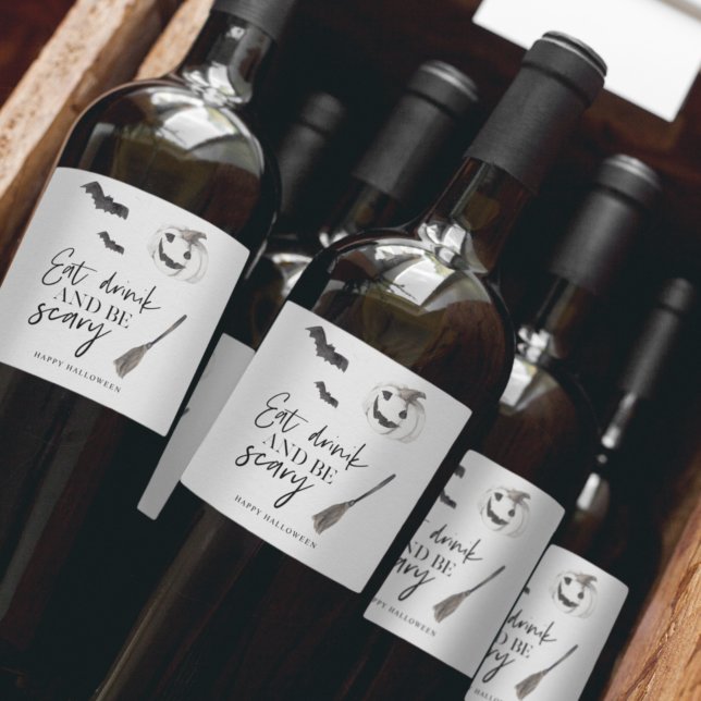Étiquette Pour Bouteilles De Vin Mangez Boire Et Faites Peur | Bonne Halloween (Créateur téléchargé)