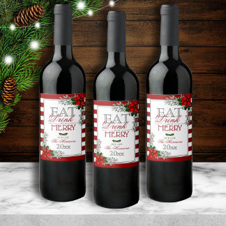 Étiquette Pour Bouteilles De Vin Mangez Boire et Soyez Joyeux Noël