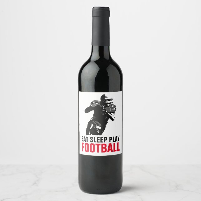 Étiquette Pour Bouteilles De Vin Mangez le sommeil Jouer Black & White Football Pop (Devant)
