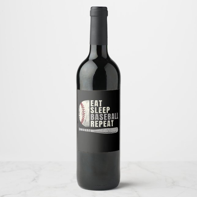 Étiquette Pour Bouteilles De Vin Mangez Sleep Baseball Répéter Funny Baseball Playe (Devant)