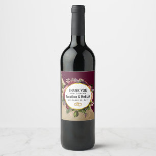 Étiquette Pour Bouteilles De Vin Marbre d'or et fleurs de Bourgogne Mariage Merci