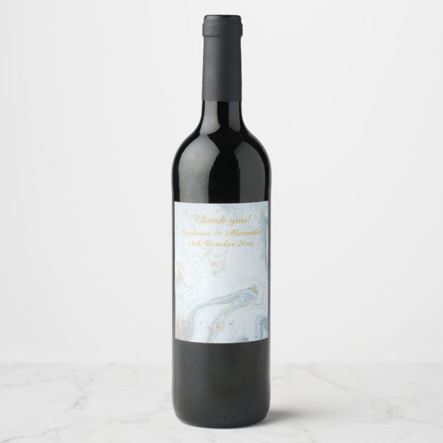 ÉTIQUETTE POUR BOUTEILLES DE VIN MARBRE LUXE MODERNE BLEU GRAY (Devant)