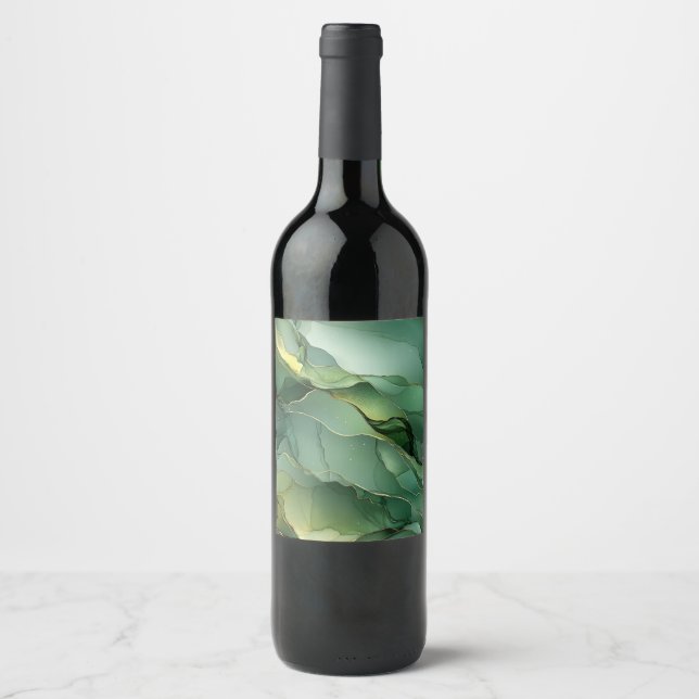 Étiquette Pour Bouteilles De Vin Marbre vert or (Devant)