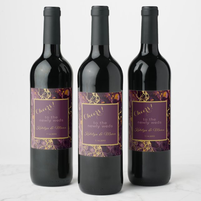Étiquette Pour Bouteilles De Vin Marbre Violet Et Or Prune  (Bouteilles)