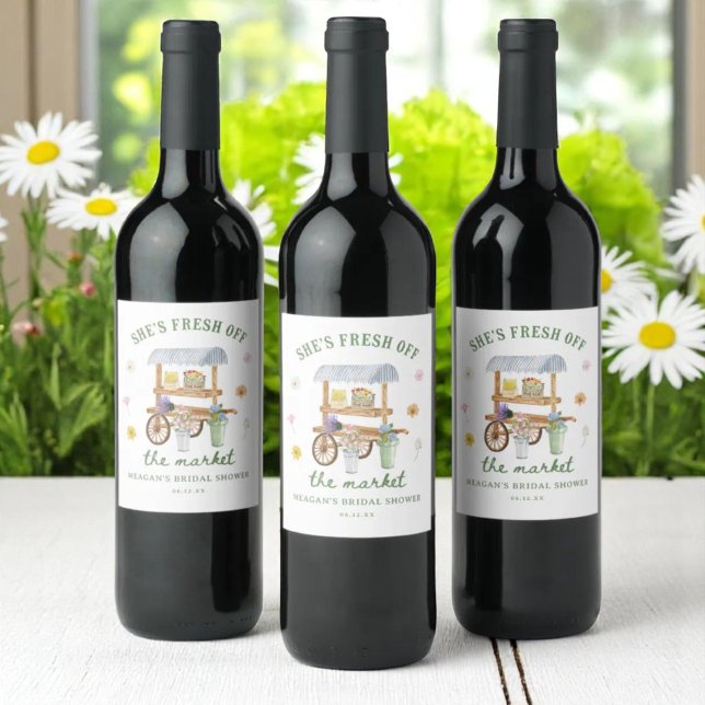 Étiquette Pour Bouteilles De Vin Marché aux fleurs Frais du marché Enterrement de v (Créateur téléchargé)