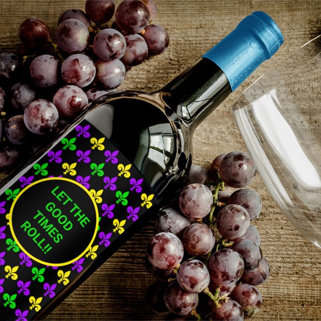 Étiquette Pour Bouteilles De Vin Mardi Gras Fleur de Lis Motif Texte personnalisé (Créateur téléchargé)
