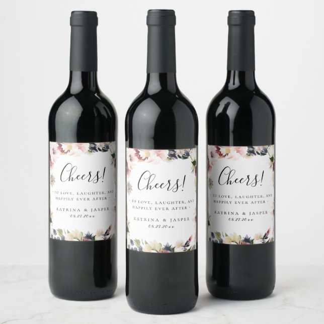 Étiquette Pour Bouteilles De Vin Mariage à cadre floral rustique Plum (Bouteilles)