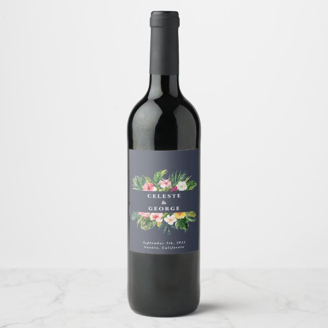 Étiquette Pour Bouteilles De Vin mariage à fleurs tropicales (Devant)